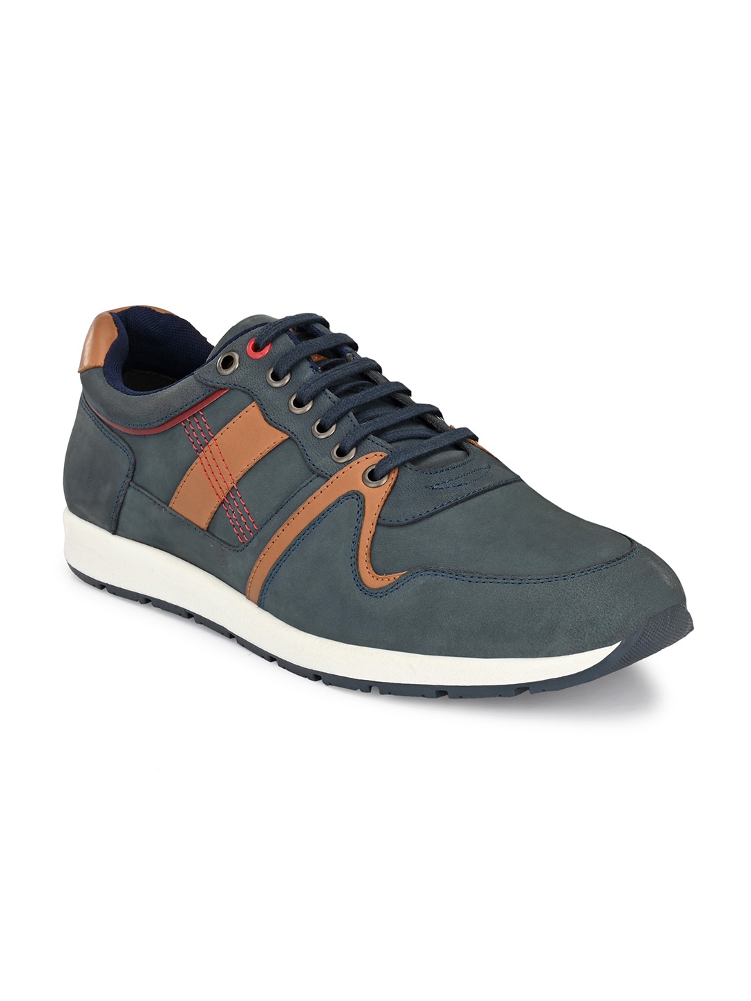 

Provogue Men Navy Blue Colourblocked Leather Sneakers