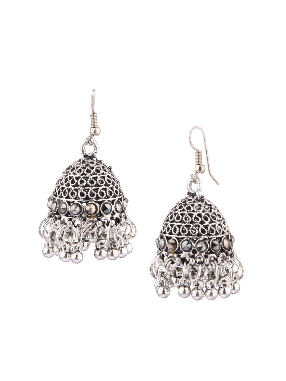 

Efulgenz Oxidised Silver-Plated Black Classic Jhumkas Earrings