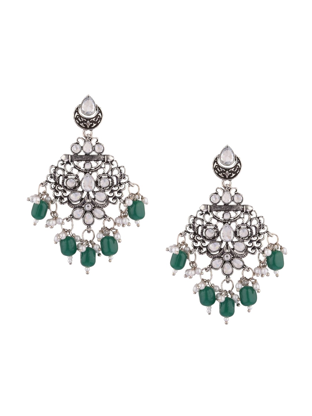 

Efulgenz Women Green & White Diamond Shaped Drop Earrings