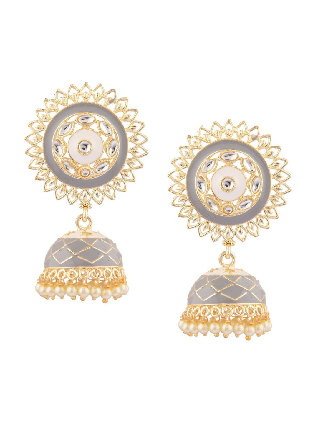 

Efulgenz Gold-Toned & Grey Circular Jhumkas Earrings