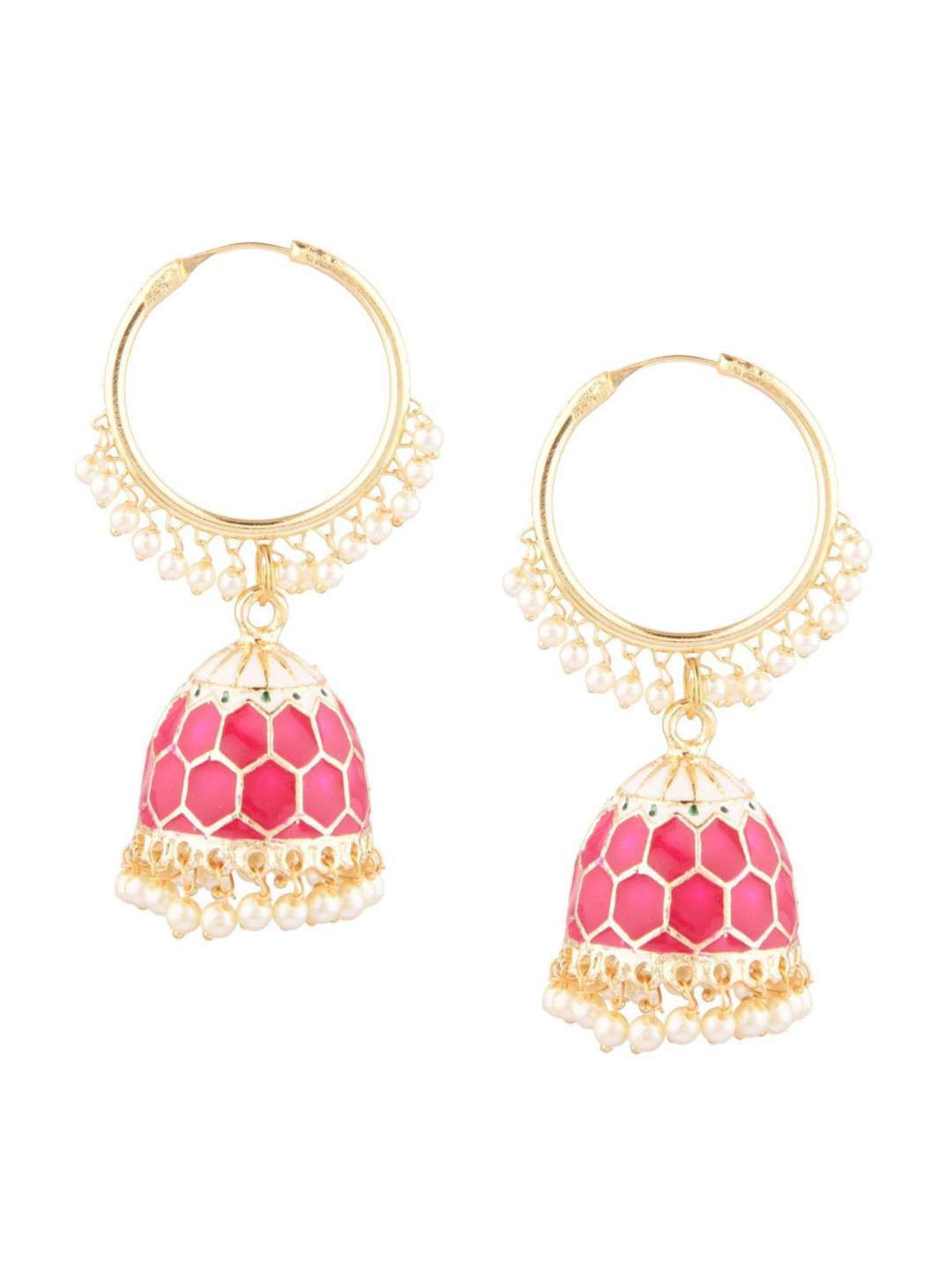 

Efulgenz Gold And Red Dangle Hoop Jhumka Antique Traditional Earrings