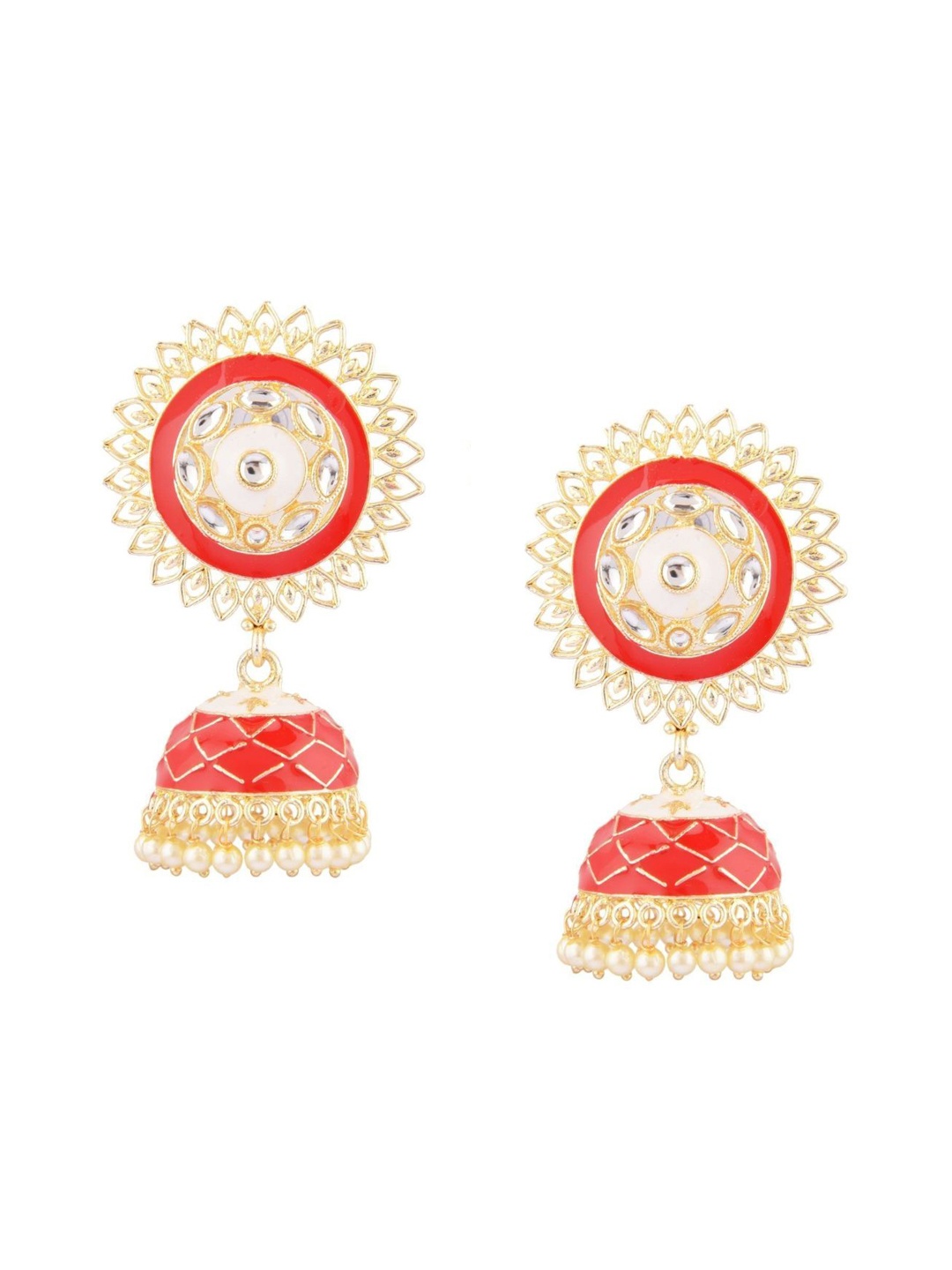 

Efulgenz Red & Gold Plated Circular Jhumkas Earrings