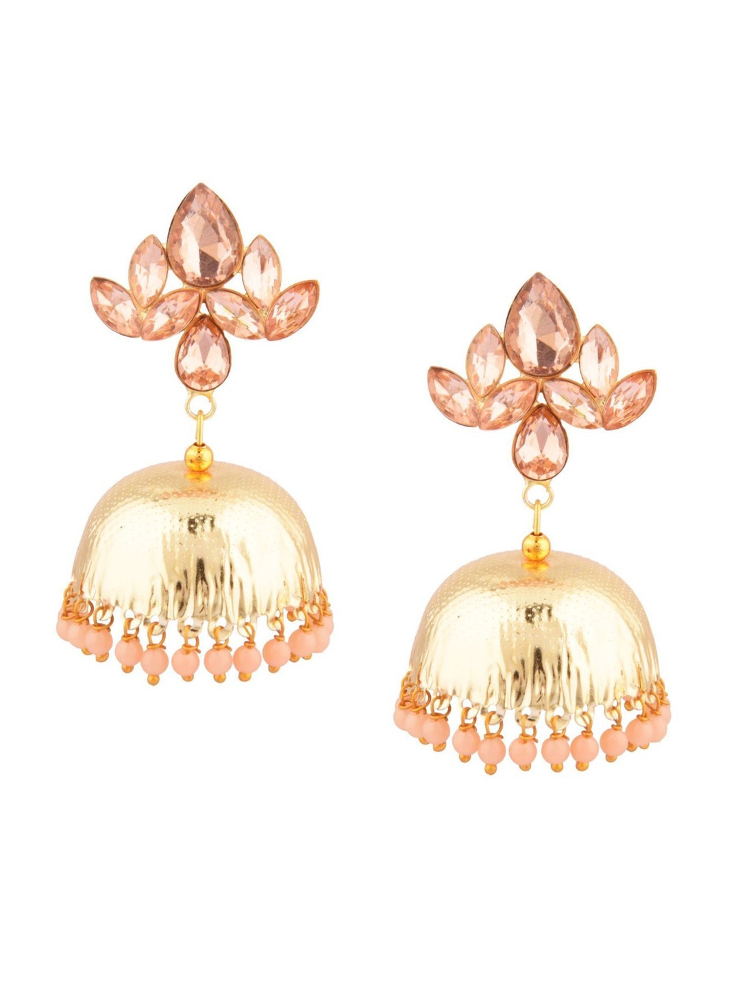 

Efulgenz Gold-Toned & Peach-Coloured Circular Jhumkas Earrings