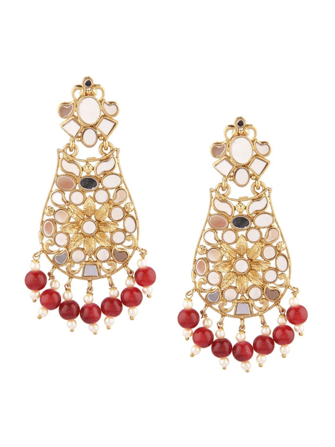 

Efulgenz Gold-Toned & Red Oval Drop Earrings