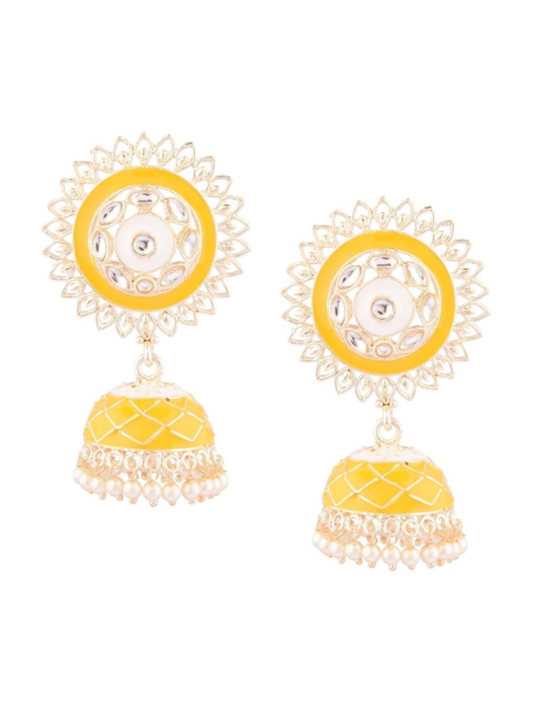 

Efulgenz Yellow Antique Jhumkas Earrings