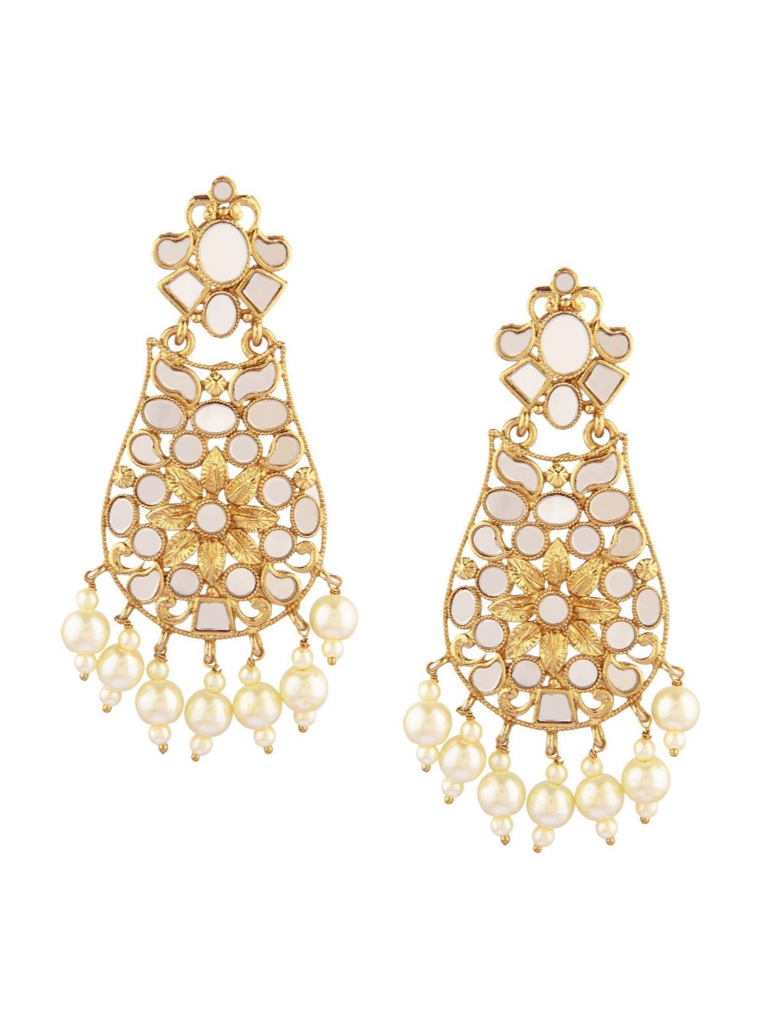 

Efulgenz White & Gold-Toned Oval Drop Earrings