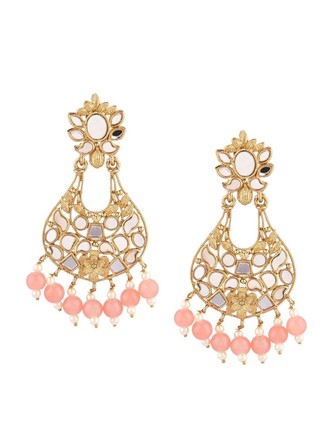 

Efulgenz Peach-Coloured & Gold-Toned Oval Drop Earrings