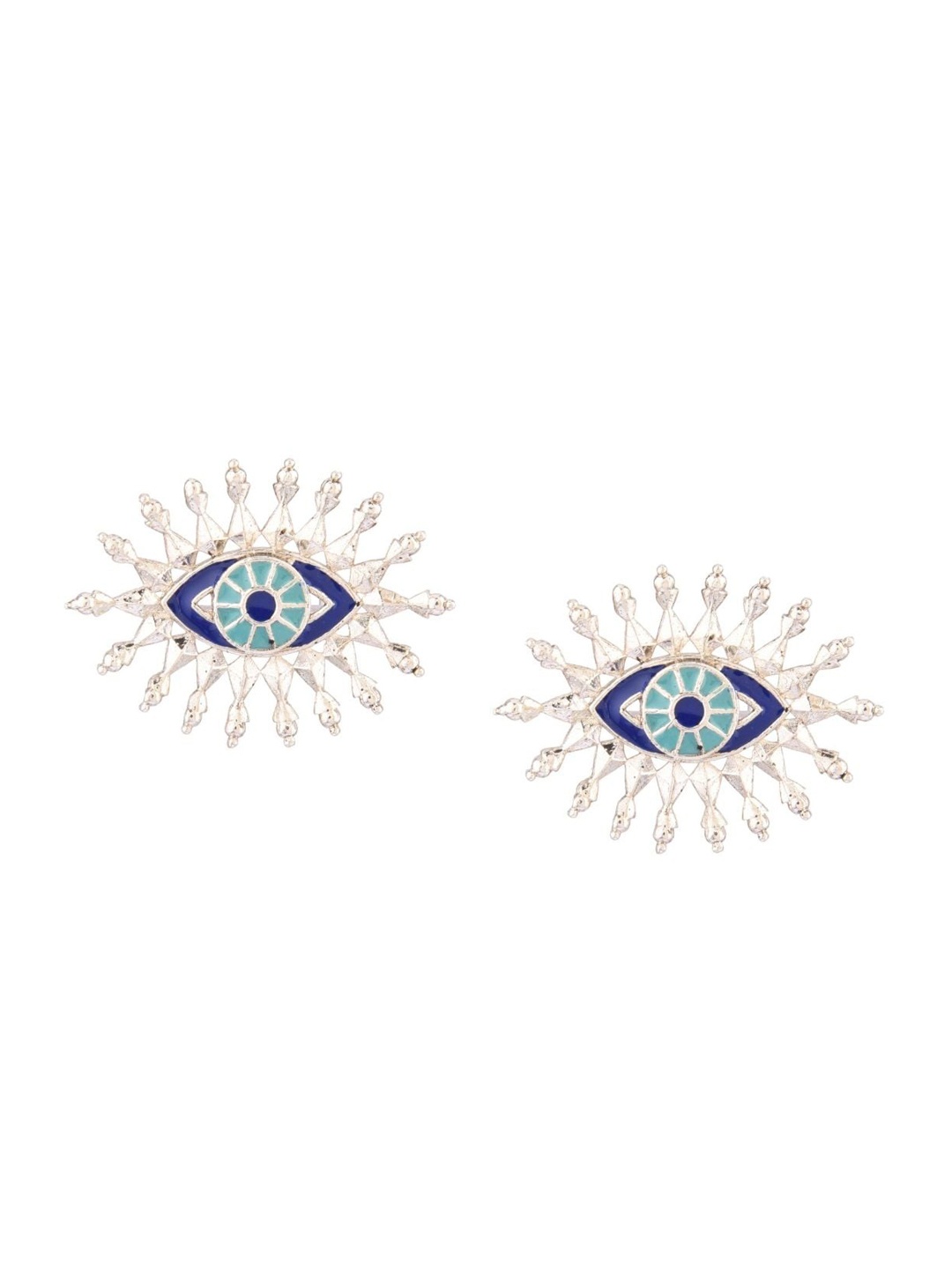 

Efulgenz Blue & Silver-Toned enameled Oval Studs Earrings