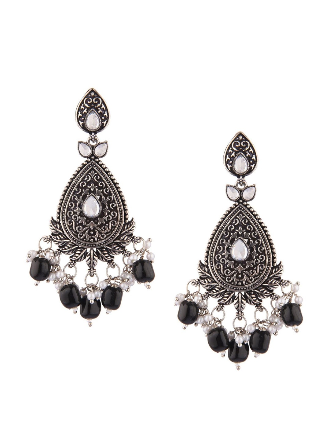 

Efulgenz Black Floral Drop Earrings