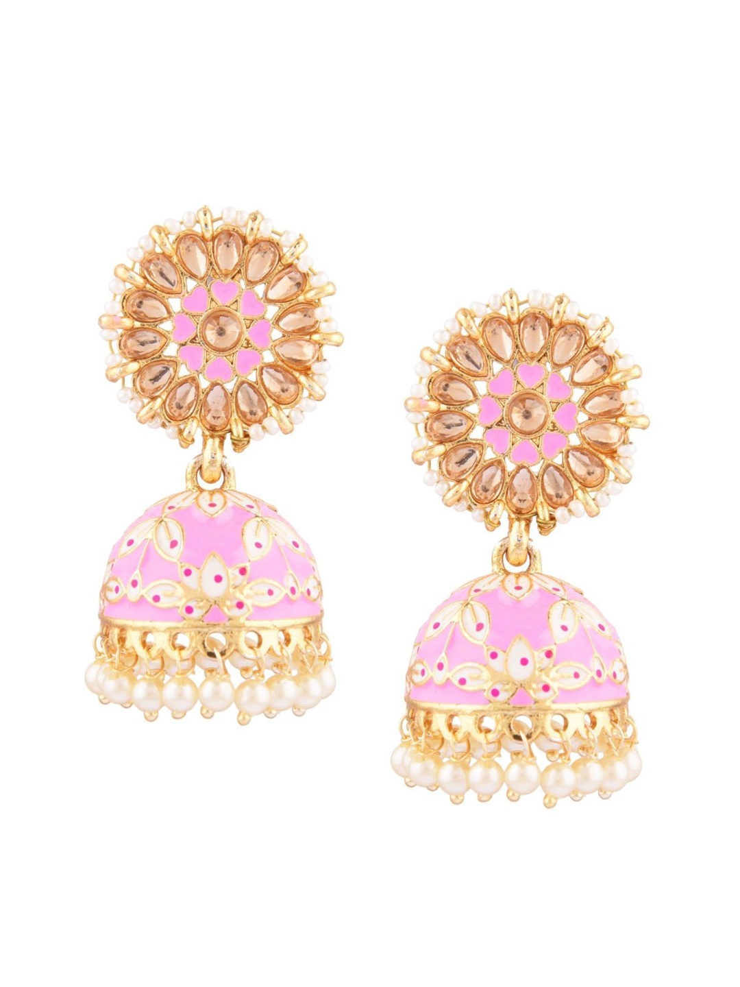 

Efulgenz Pink Contemporary Jhumkas Earrings