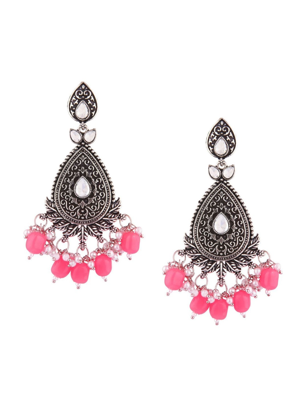 

Efulgenz Pink Floral Rhodium-Plated Drop Earrings