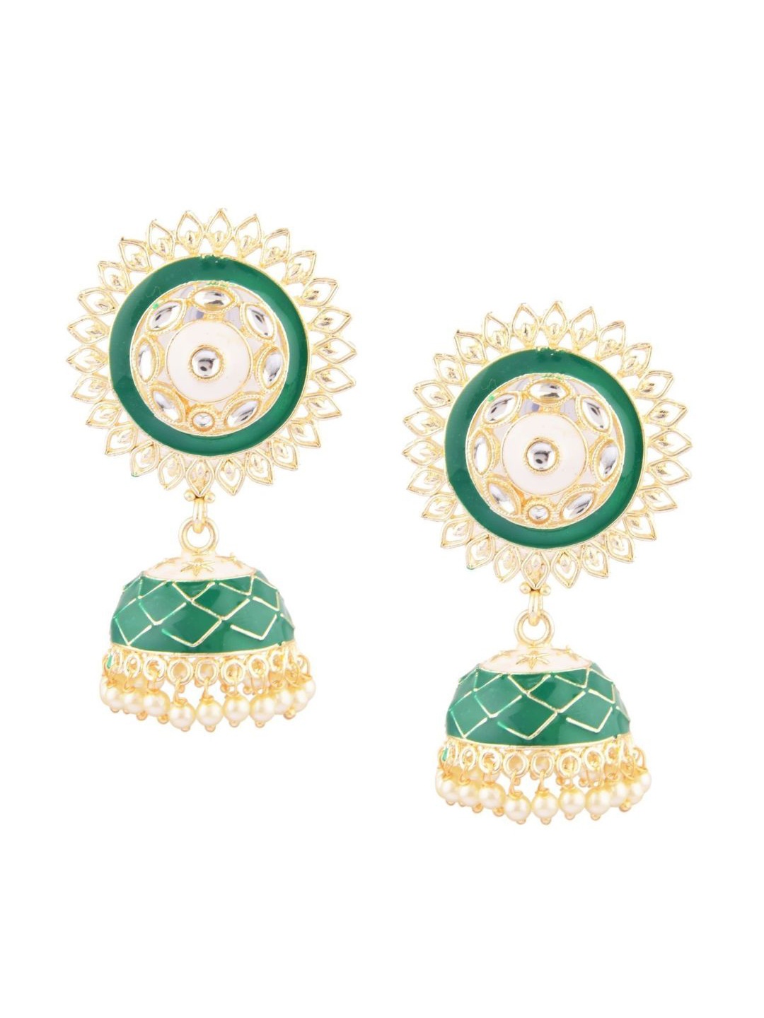 

Efulgenz womens Green & Gold-Toned Circular Jhumkas Earrings