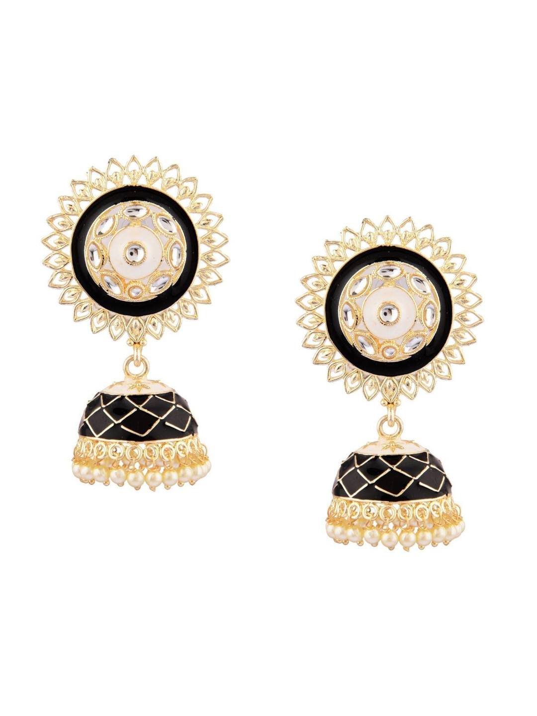 

Efulgenzcwomens Black & Gold-Toned Classic Jhumkas Earrings