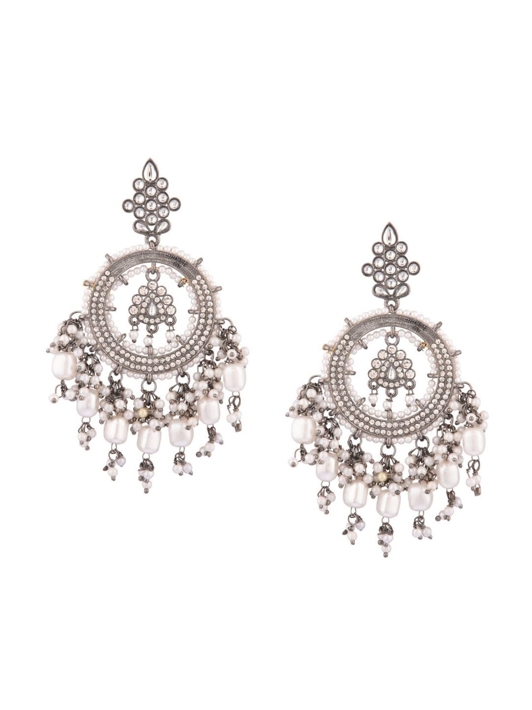 

Efulgenz Women Silver-Toned Floral Chandbalis Earrings