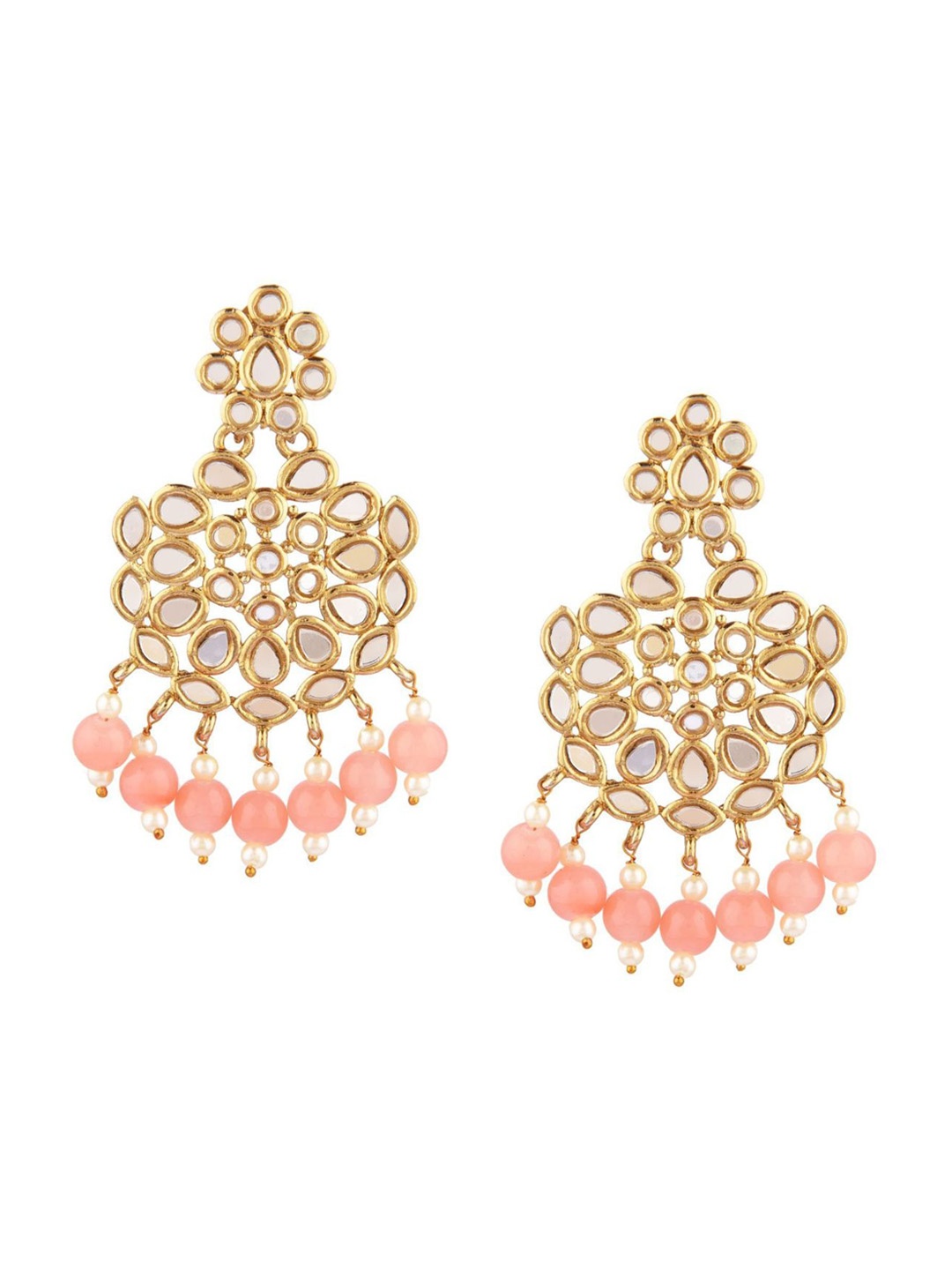 

Efulgenz Peach-Coloured Pearl Drop Earrings