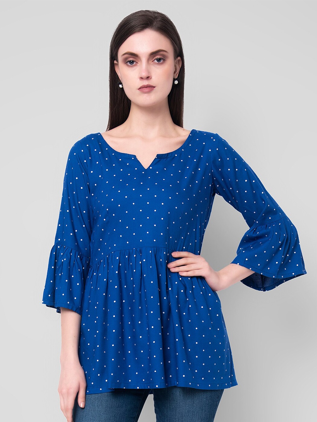 

KALINI Blue Boat Neck Printed Tunic