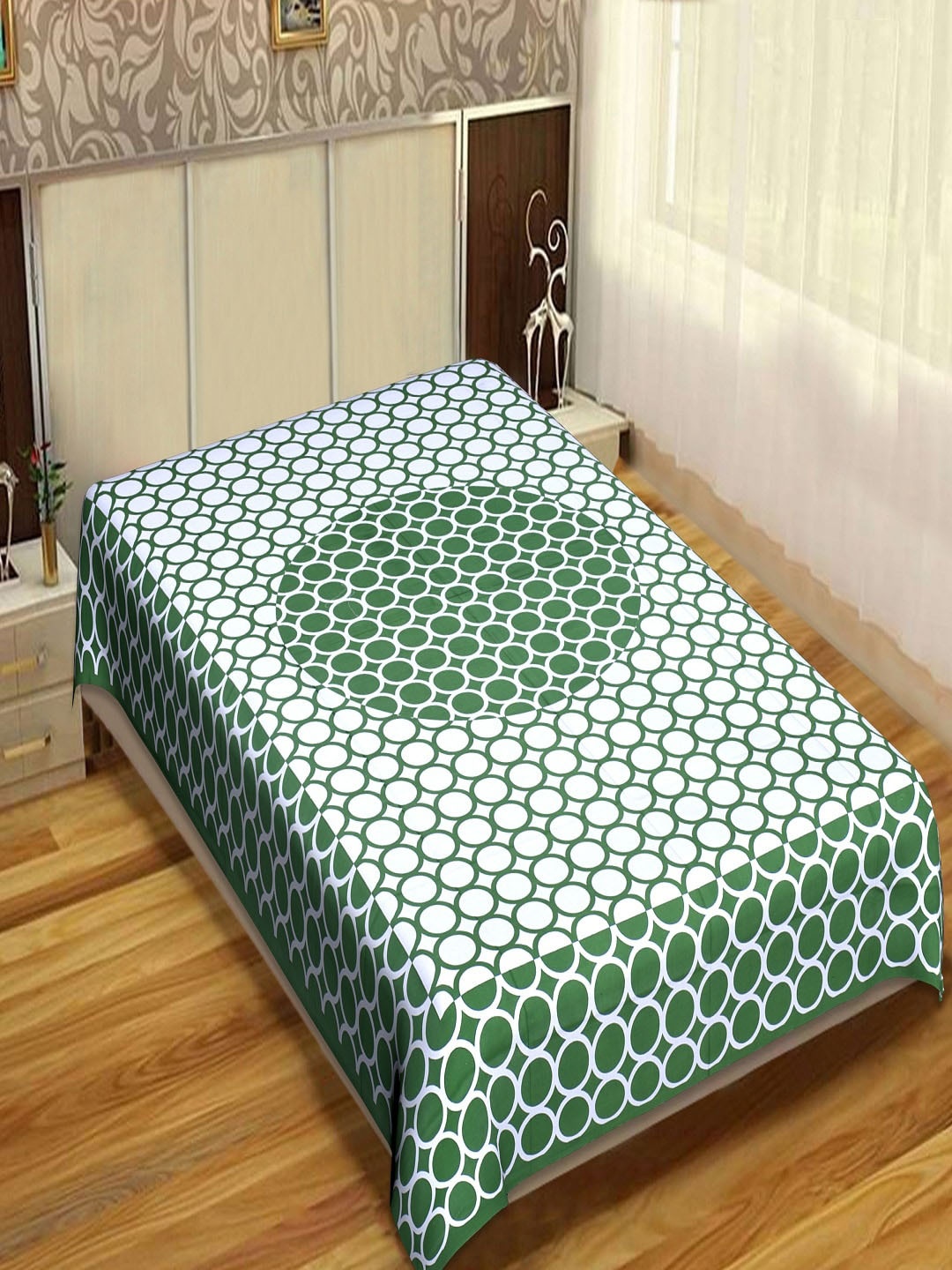 

INDHOME LIFE Green & White Geometric 144 TC 100% Cotton Single Bedsheet with Pillow Covers
