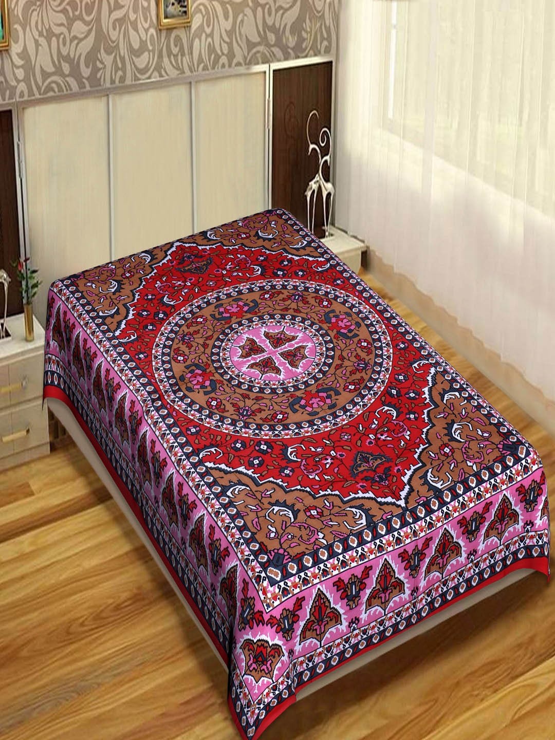 

INDHOME LIFE Maroon & Pink Floral 144 TC Single Bedsheet