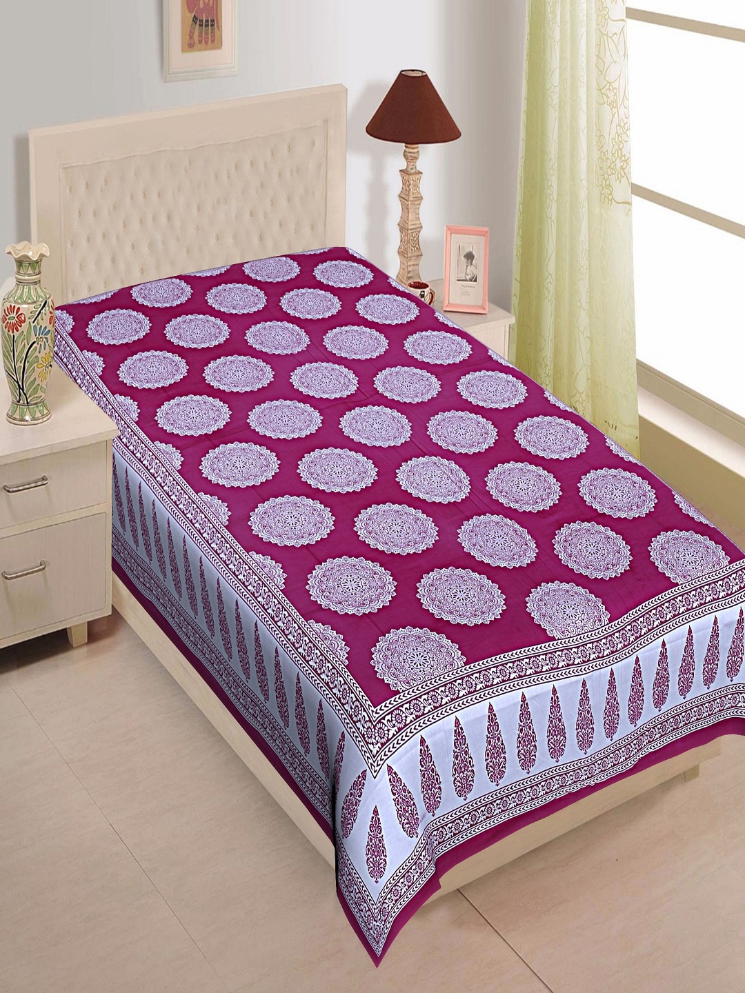 

INDHOME LIFE Unisex Pink 144 TC Super Fine Single Bedsheet