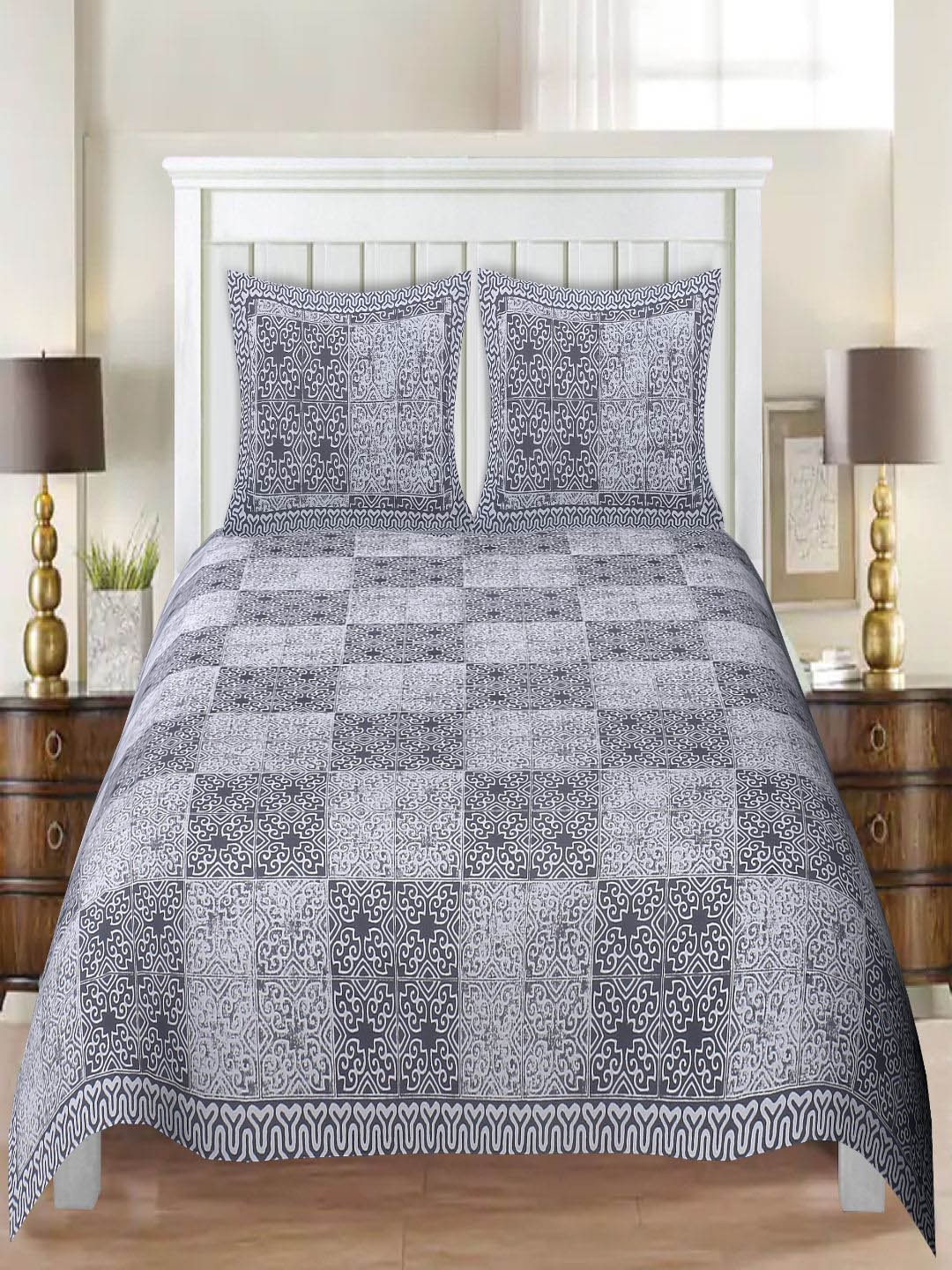 

INDHOME LIFE Unisex Grey 220 TC King Size Double Bedsheet with 2 pillow covers