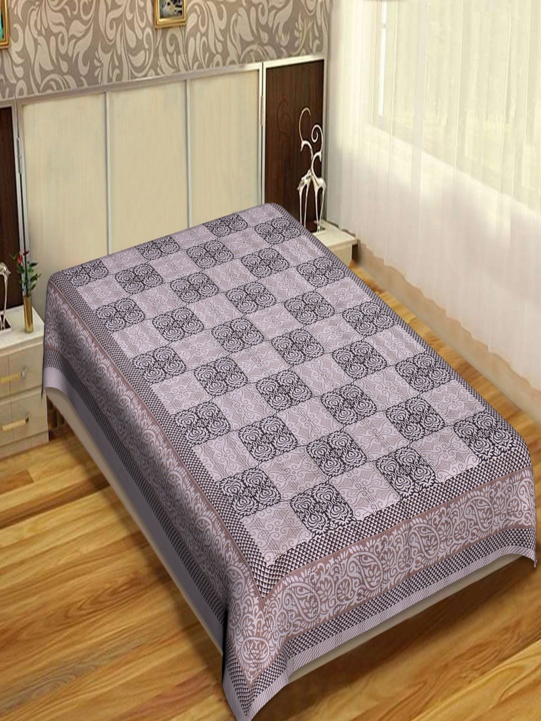 

INDHOME LIFE Grey Ethnic Motifs 200 TC Single Bedsheet