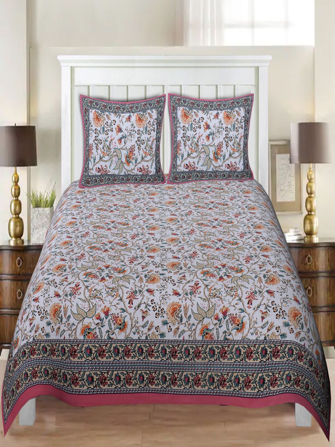 

INDHOME LIFE Multicoloured Floral 220 TC King Bedsheet with 2 Pillow Covers, Multi