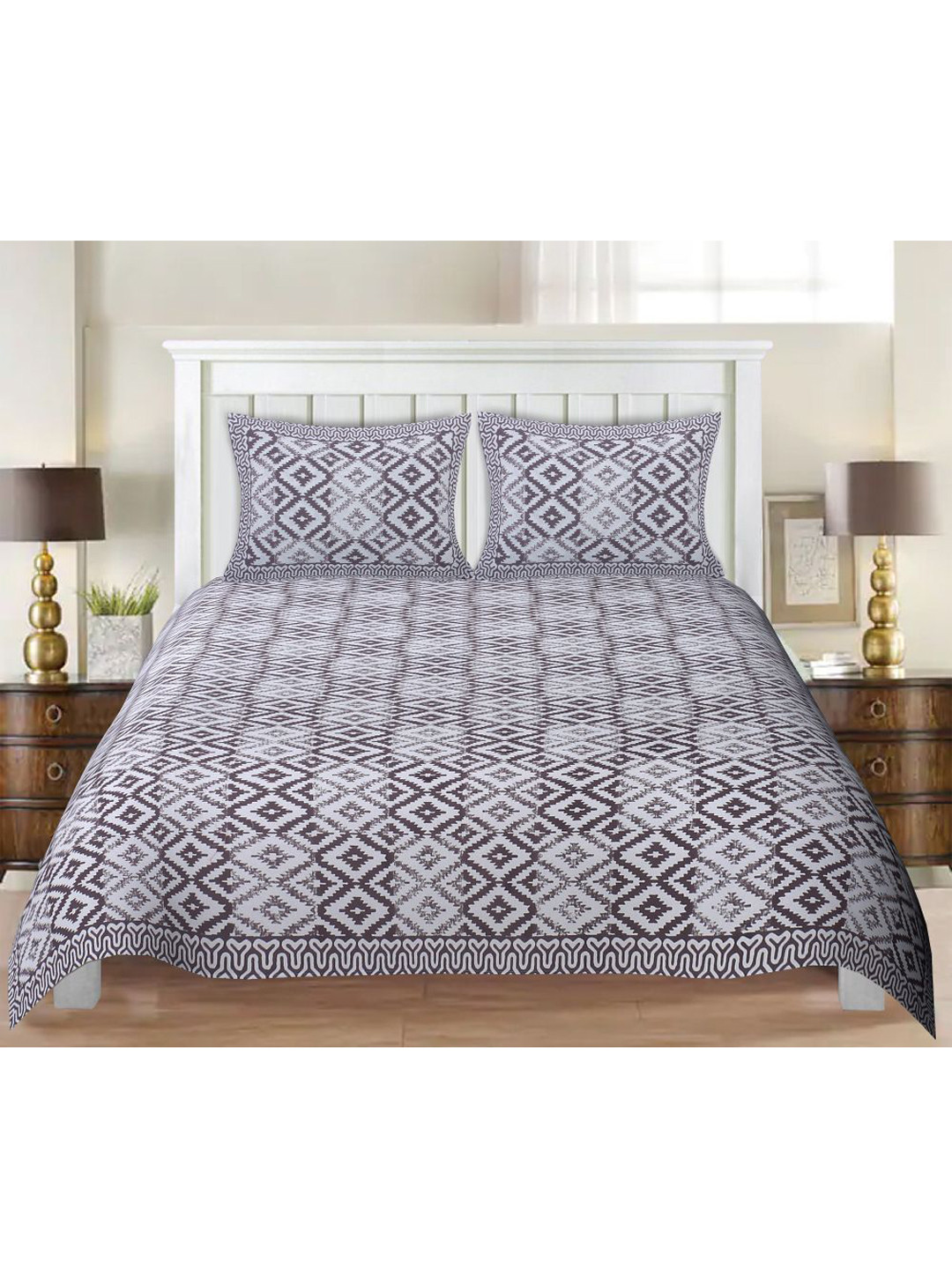 

INDHOME LIFE Grey Geometric 220 TC King Bedsheet with 2 Pillow Covers