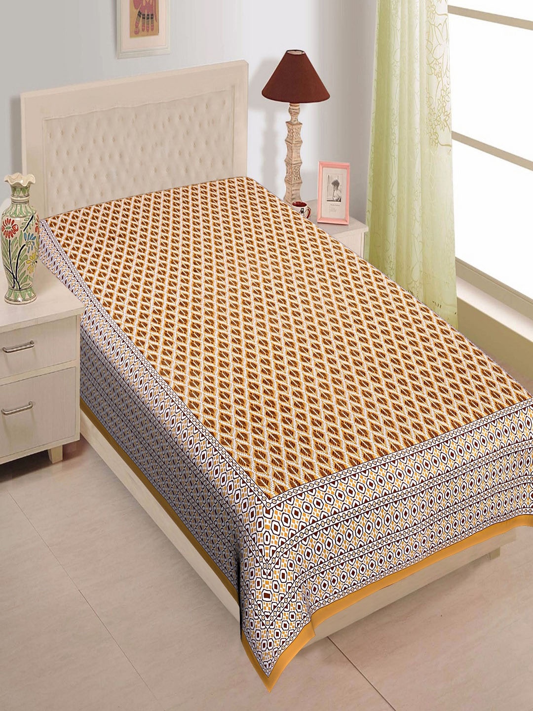 

INDHOME LIFE Unisex Cotton Mustard Bedsheets