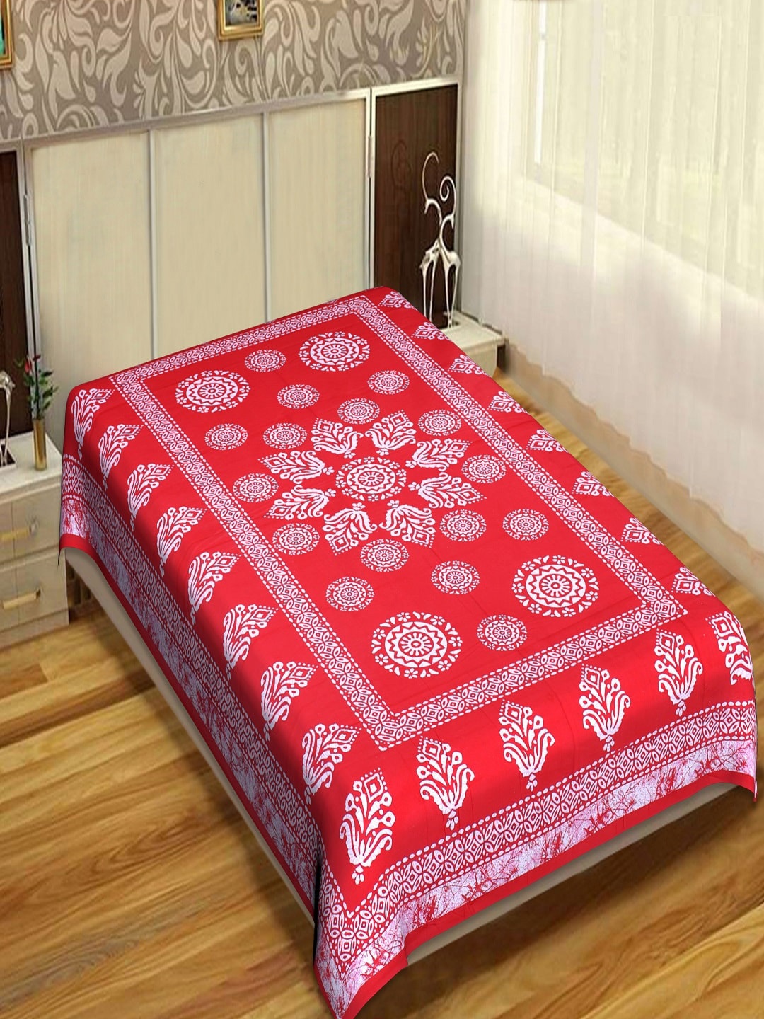 

INDHOME LIFE Red & White Floral 144 TC 100% Cotton Single Bedsheet