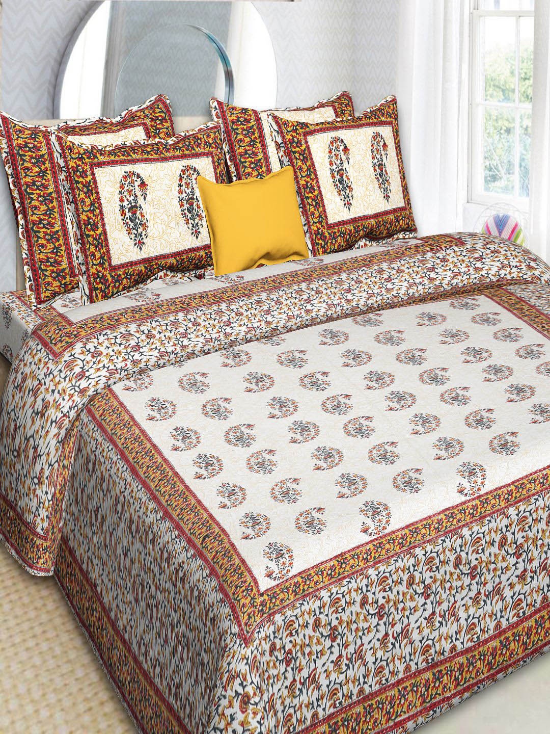 

INDHOME LIFE Brown & White Floral 220 TC 100% Cotton King Bedsheet with 2 Pillow Covers