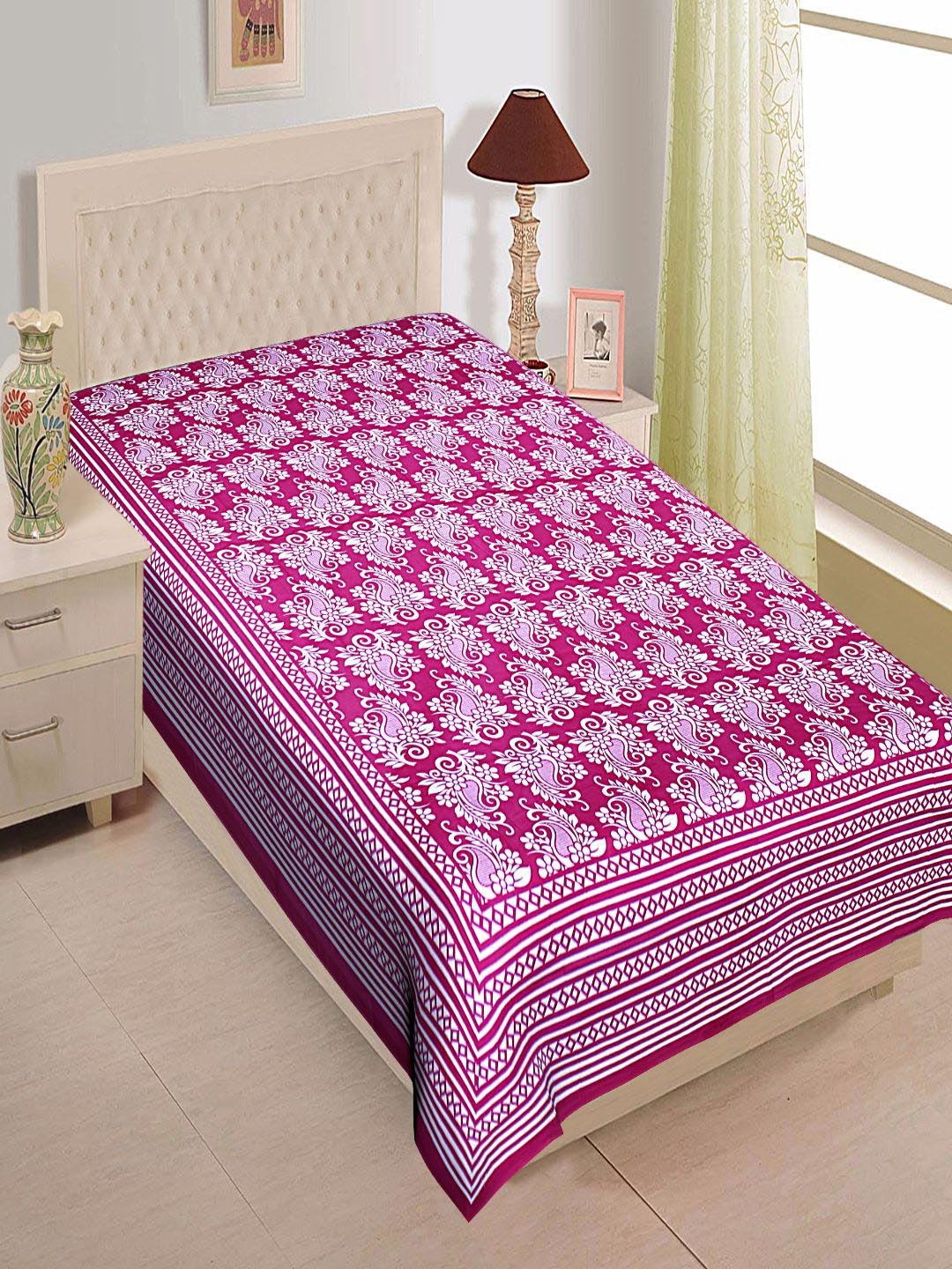 

INDHOME LIFE Pink & White Floral 144 TC Single Bedsheet with Pillow Covers