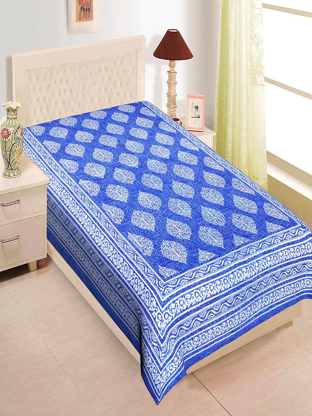 

INDHOME LIFE Turquoise Blue & White Floral 144 TC Single Bedsheet with Pillow Covers