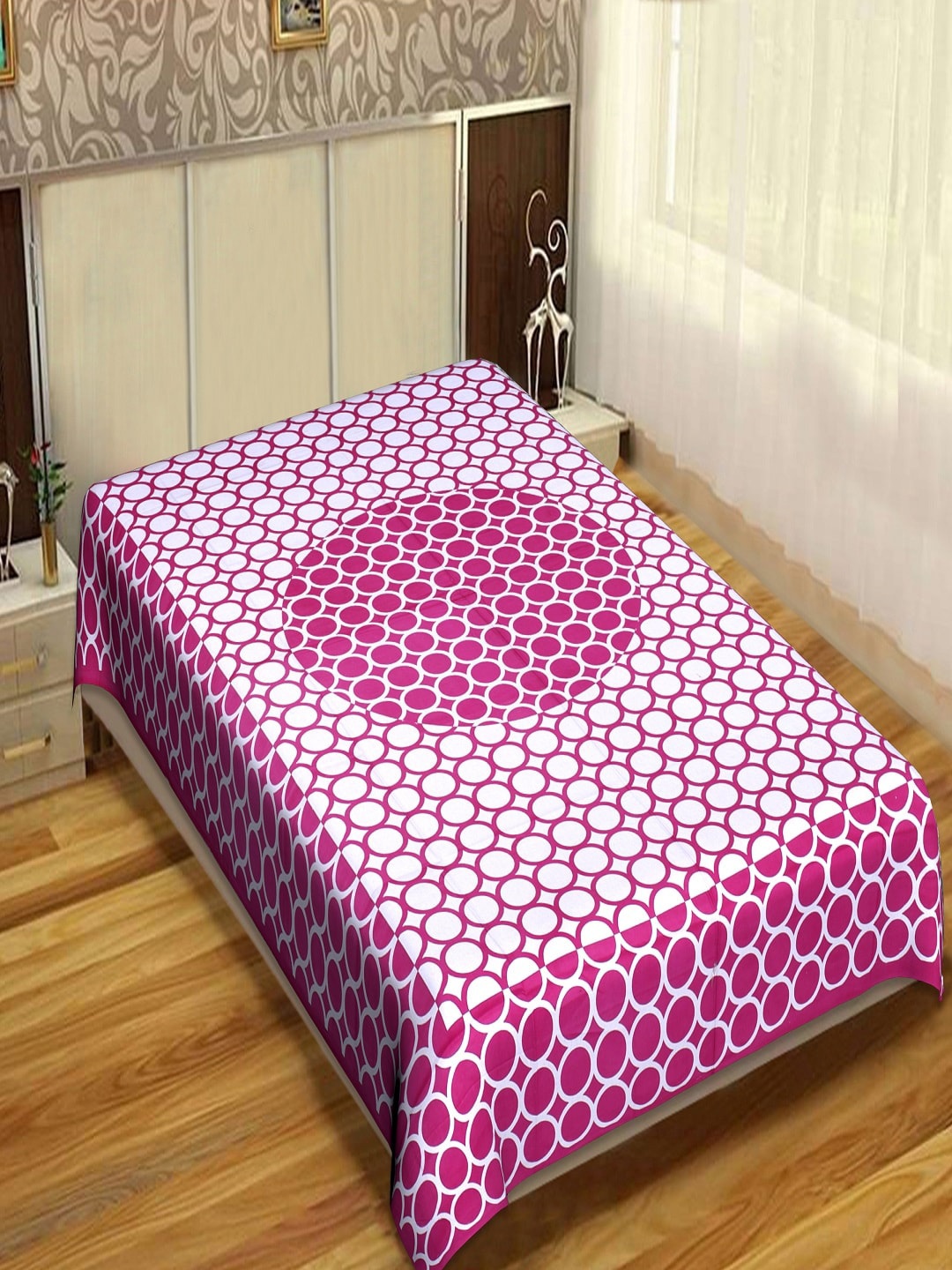 

INDHOME LIFE Pink & White Geometric 144 TC Single Bedsheet