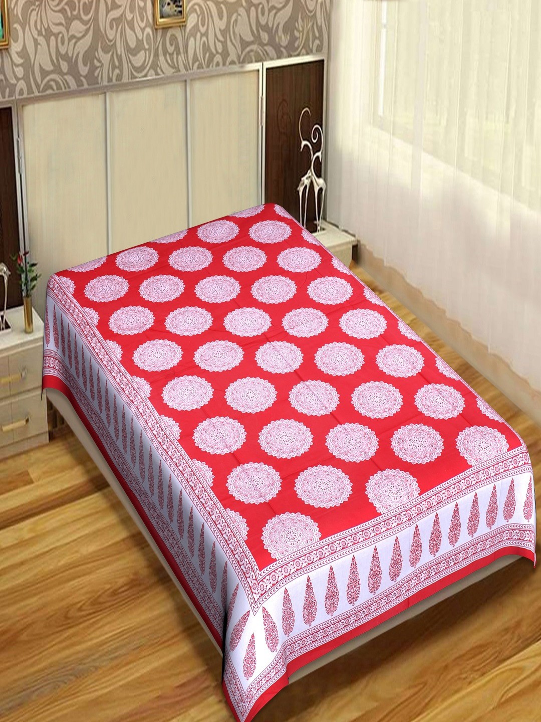 

INDHOME Life Classic 100% Cotton 144 TC Red Jaipuri Print Single Bedsheet