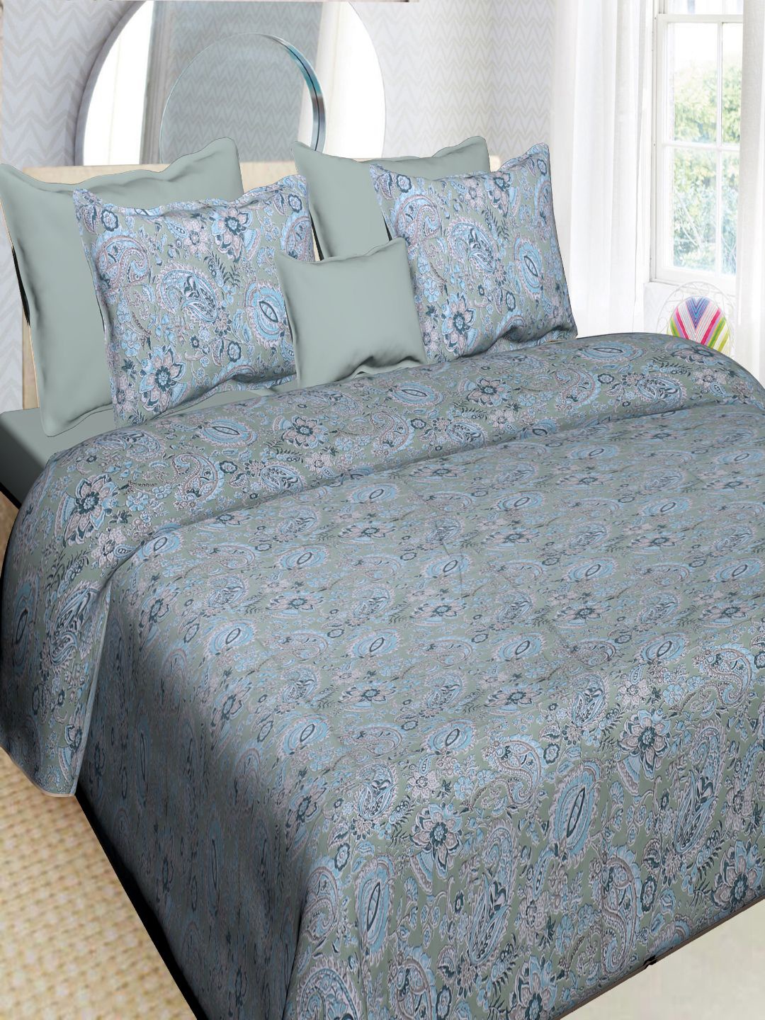 

INDHOME LIFE Grey Floral 200 TC King Bedsheet with 2 Pillow Covers