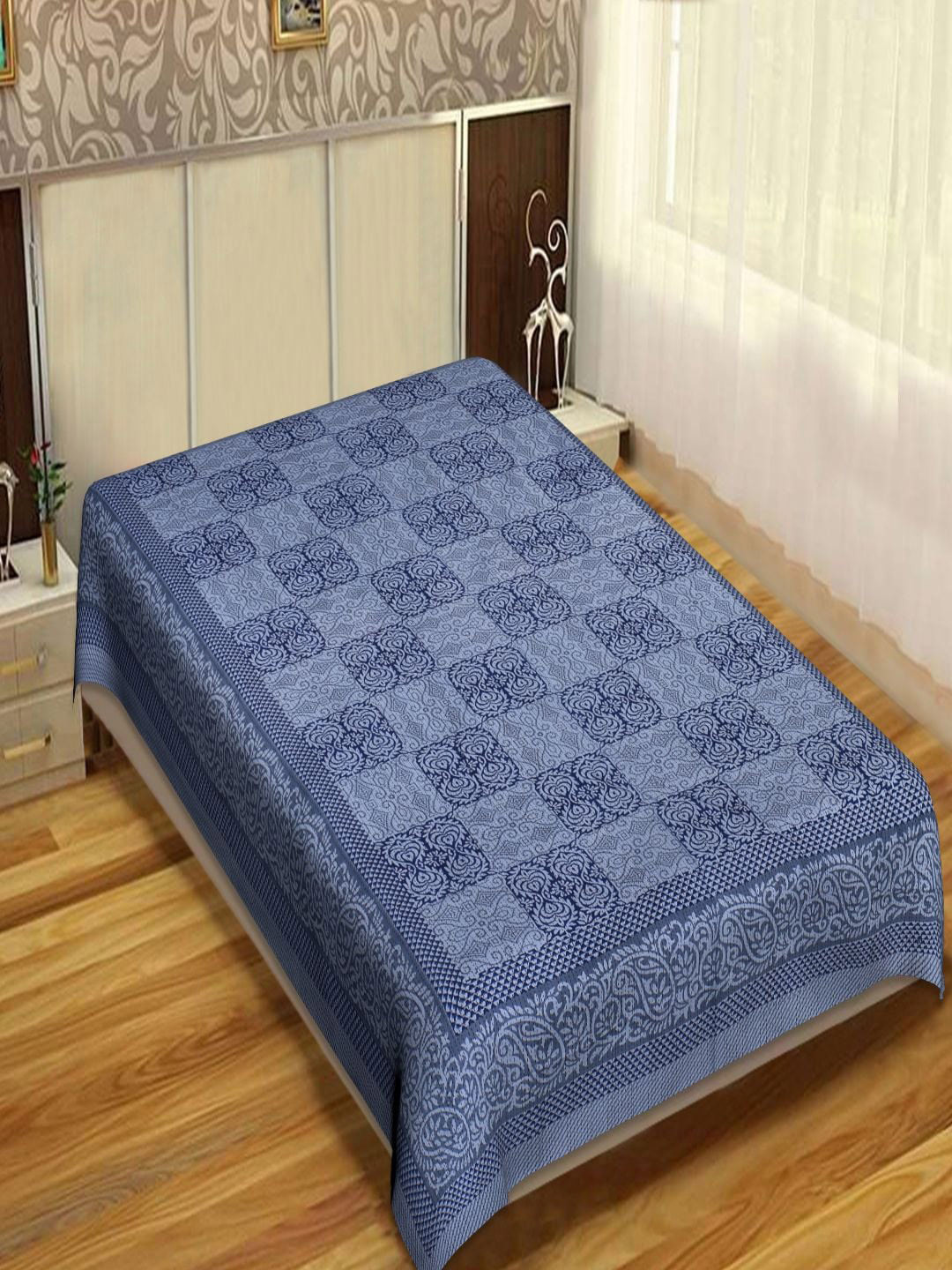 

INDHOME LIFE Blue Floral 200 TC Single Bedsheet