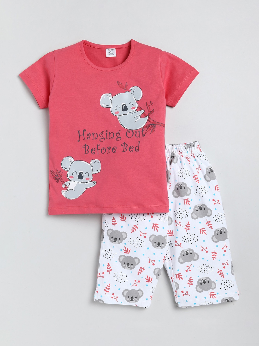 

Todd N Teen Girls Pink & White Printed Night suit