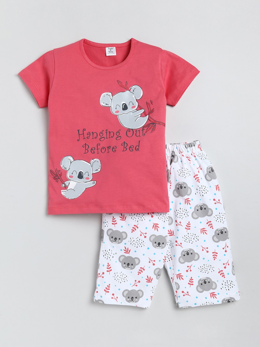 

Todd N Teen Girls Pink & White Printed Night suit