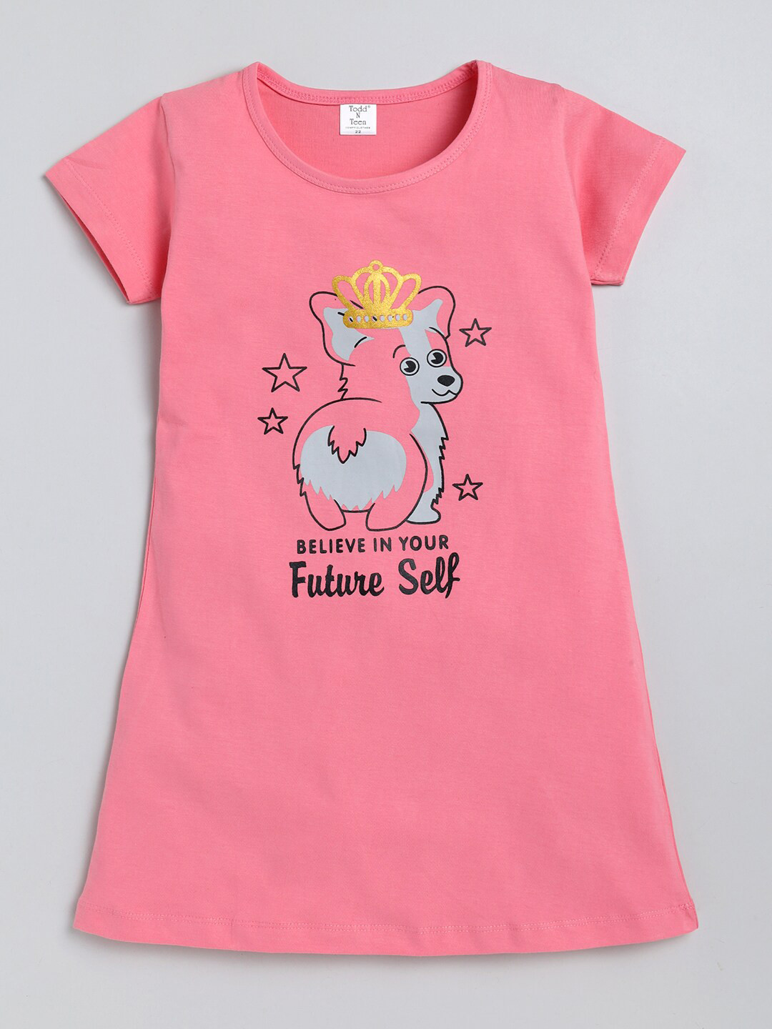 

Todd N Teen Girls Pink Printed Pure Cotton Nightdress