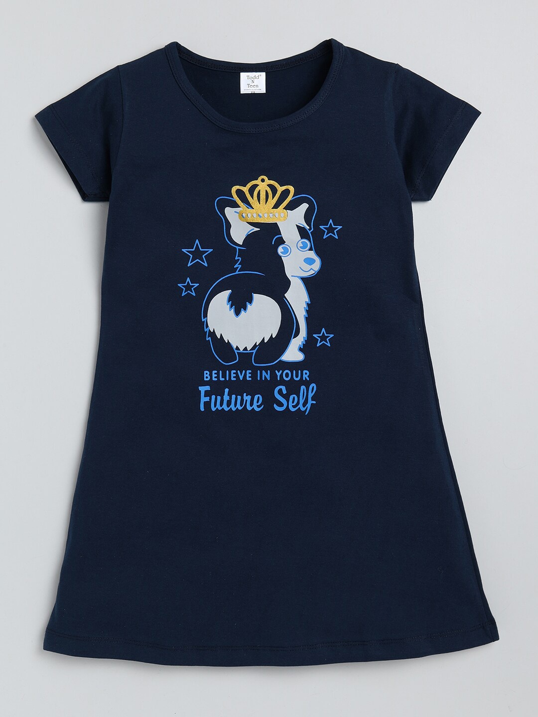 

Todd N Teen Girls Navy Blue Printed Animal Cartoon Nightdress