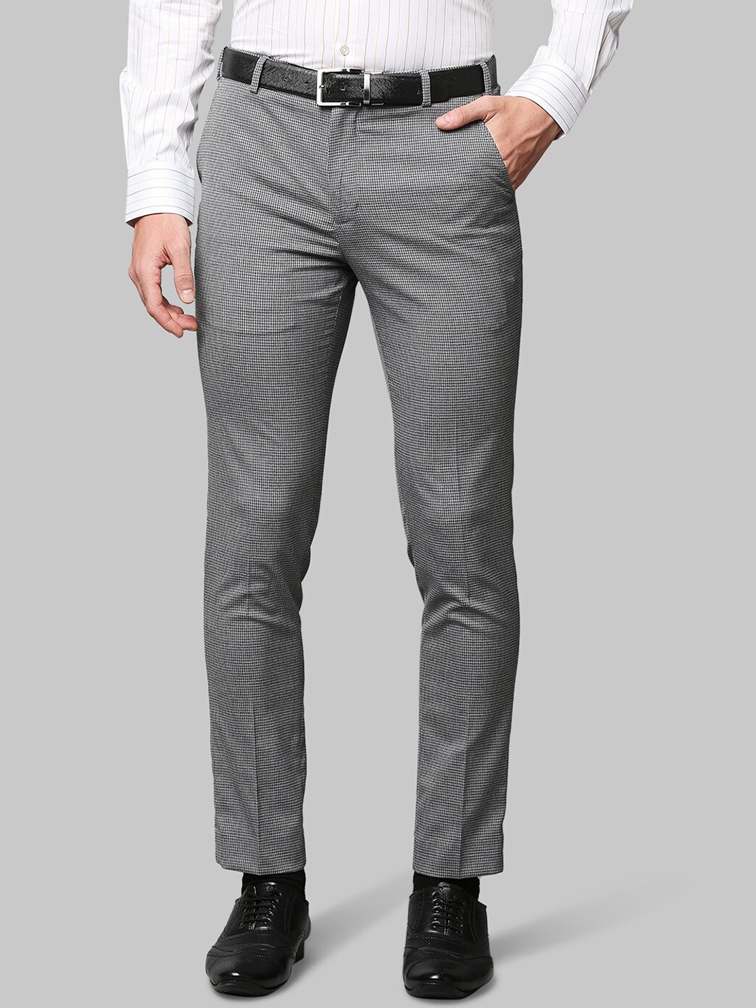 

Park Avenue Men Grey Checked Regular Fit Formal Trousers