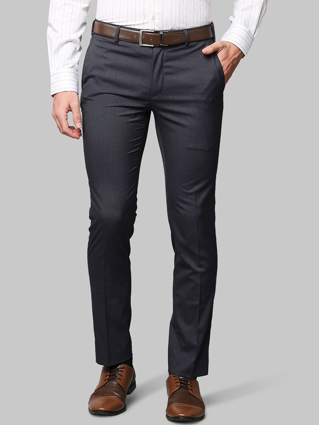 

Park Avenue Men Blue Textured Slim Fit Formal Trousers