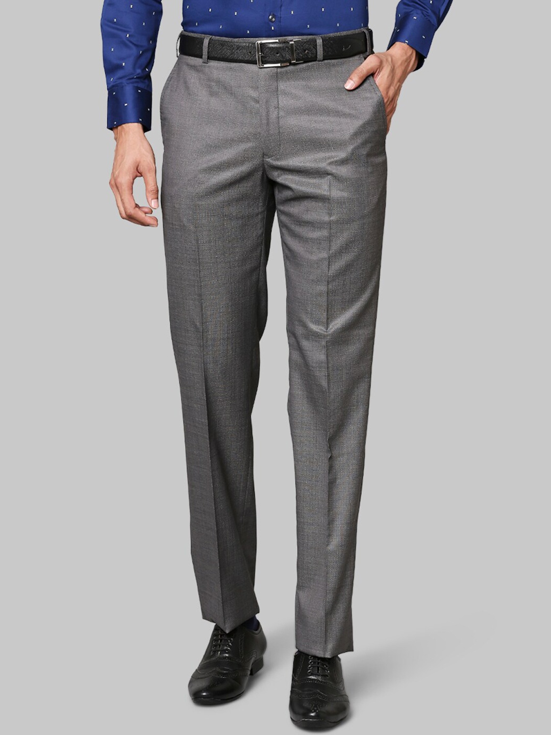 

Park Avenue Men Grey Self Design Formal Trousers