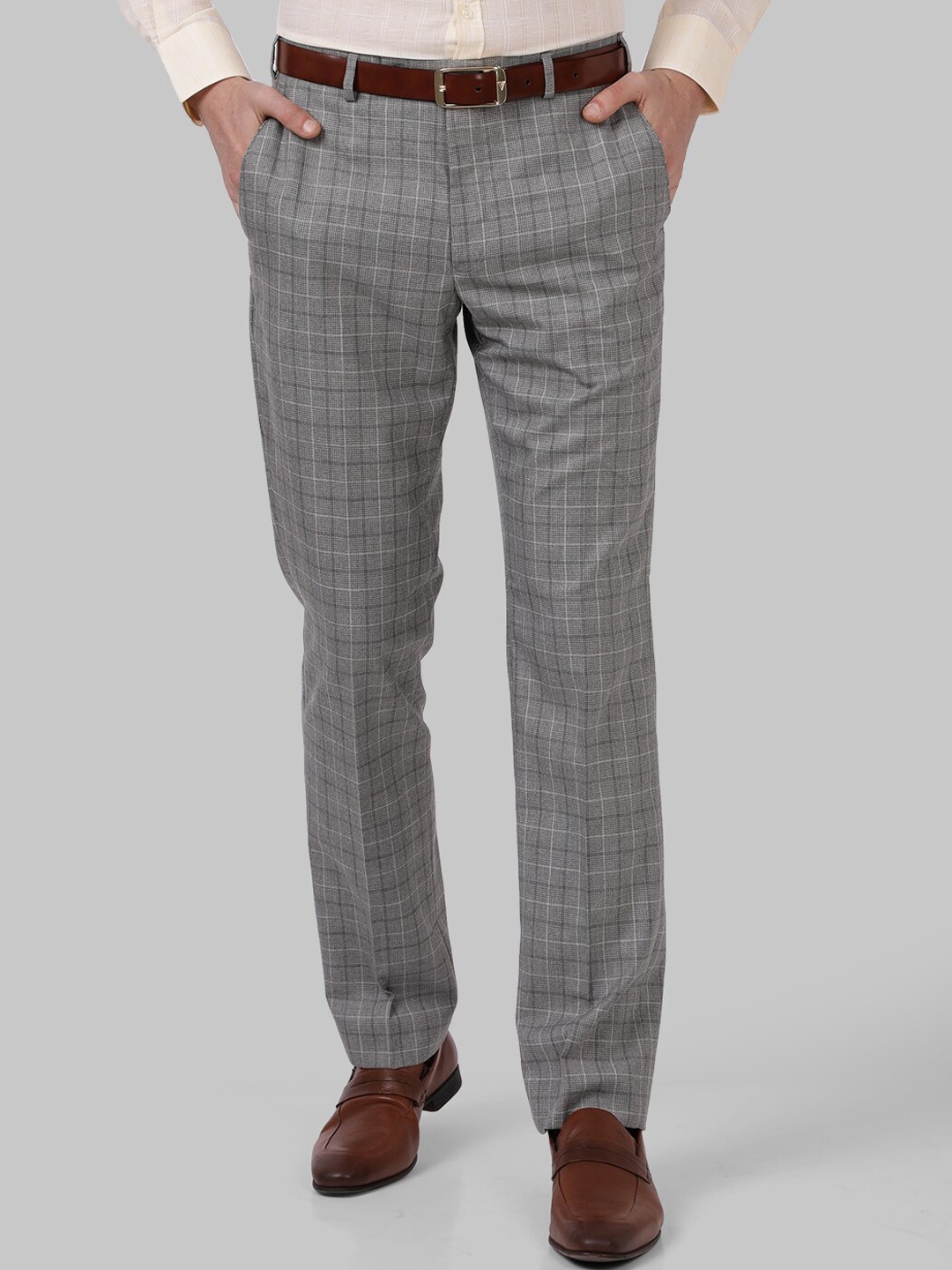

Park Avenue Men Grey Checked Trousers