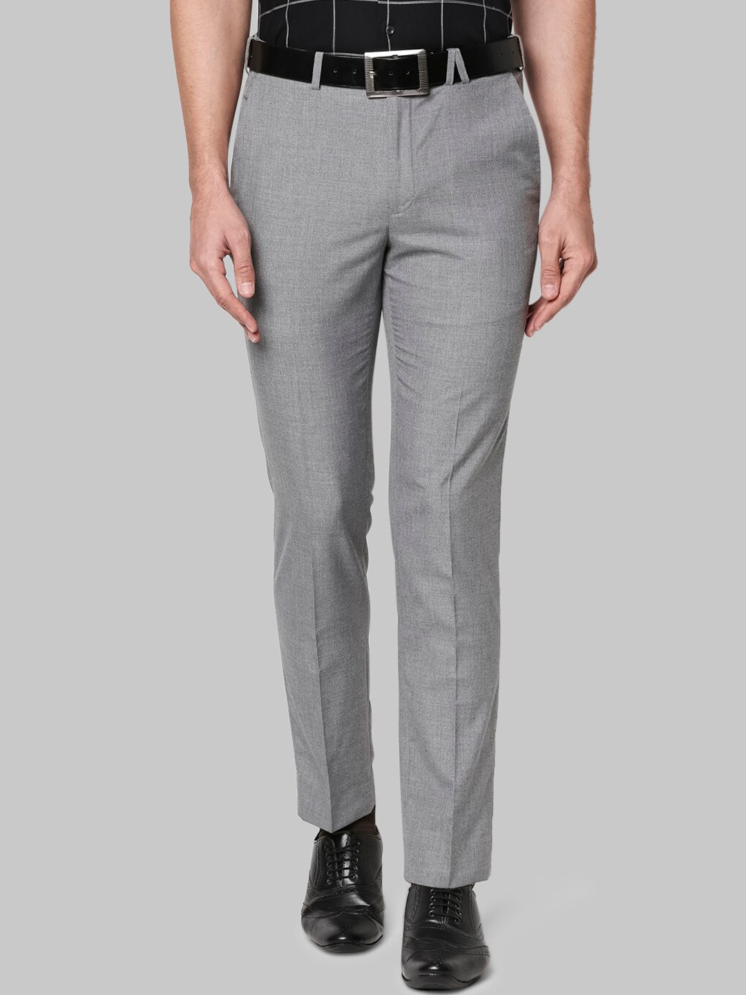 

Park Avenue Men Grey Solid Slim Fit Formal Trousers
