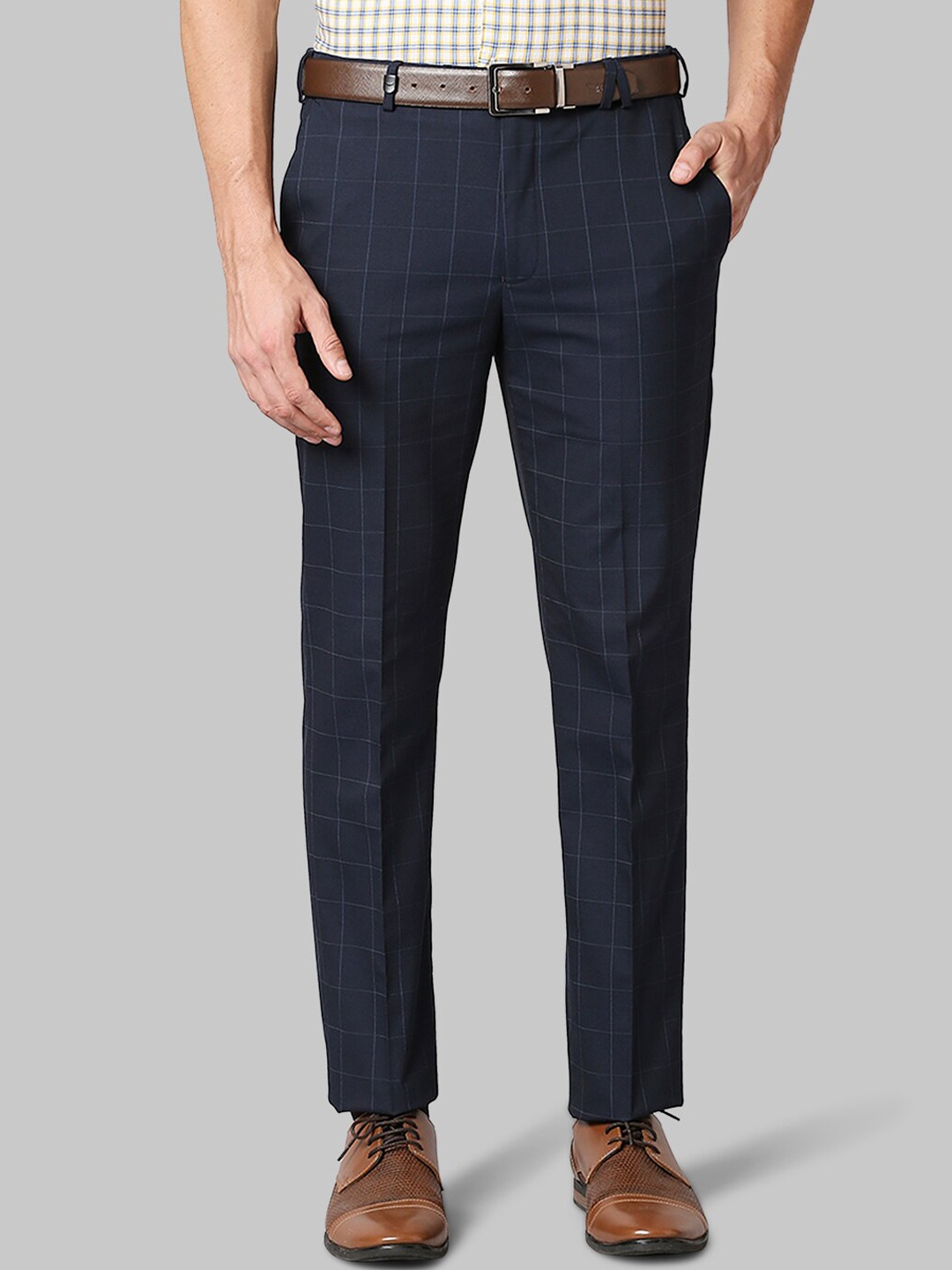 

Park Avenue Men Blue Checked Slim Fit Trousers