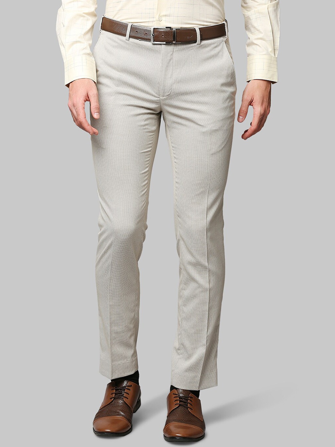 

Park Avenue Men Beige Textured Slim Fit Formal Trousers
