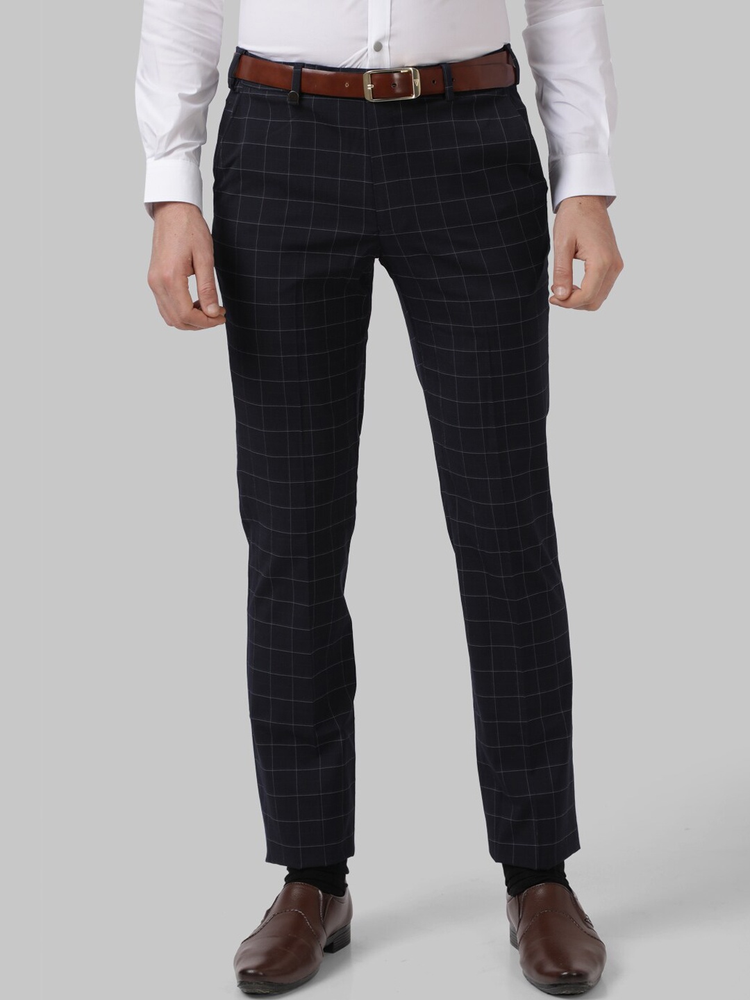 

Park Avenue Men Blue Checked Slim Fit Trousers