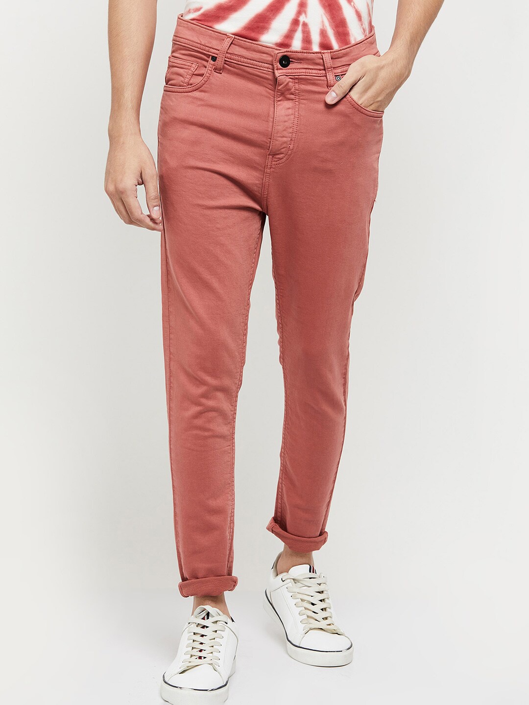

max Men Peach-Coloured Mid Rise Regular Fit Stretchable Jeans