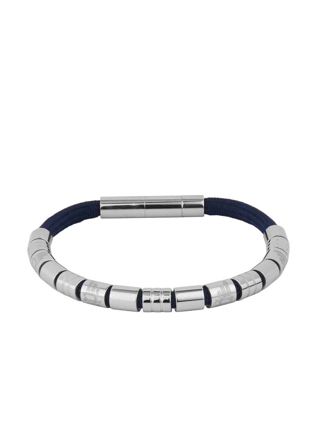 

Police Men Silver-Toned & Black Kada Bracelet